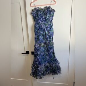 Carolina Herrera Blue and Green Floral Dress